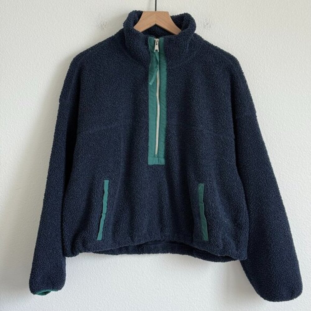 Abercrombie Navy Sherpa Fleece Pullover L Gorpcore‎ Streetwear Quarter Zip Cozy